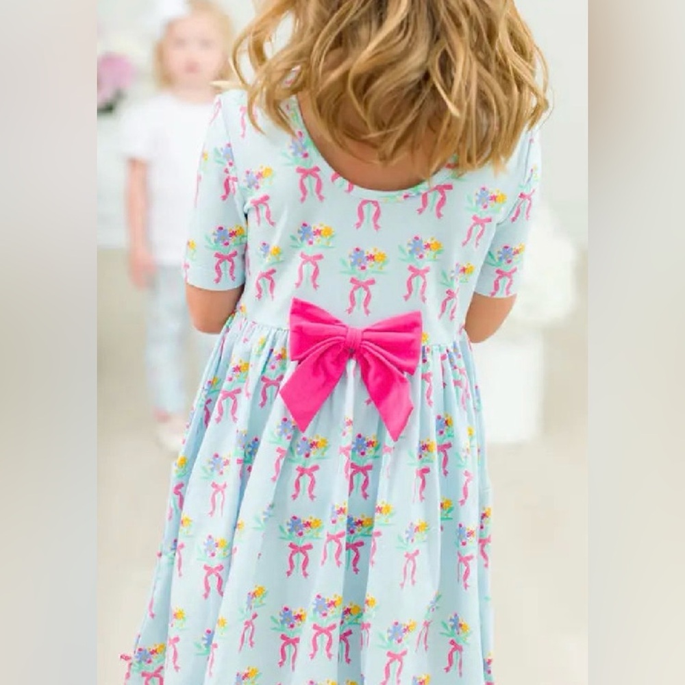 Bows and Bouquets Short Sleeve Knit Twirl Dress